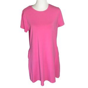 Isaac Mizrahi Live Women's Size Large T Shirt Dress Pink Crew Neck Pockets